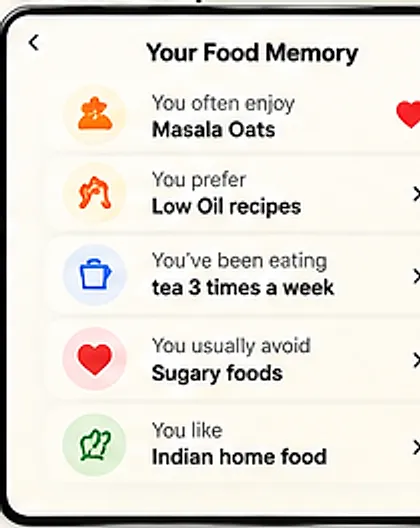 Food memory screen summarising foods you often enjoy, prefer, avoid and eat most frequently